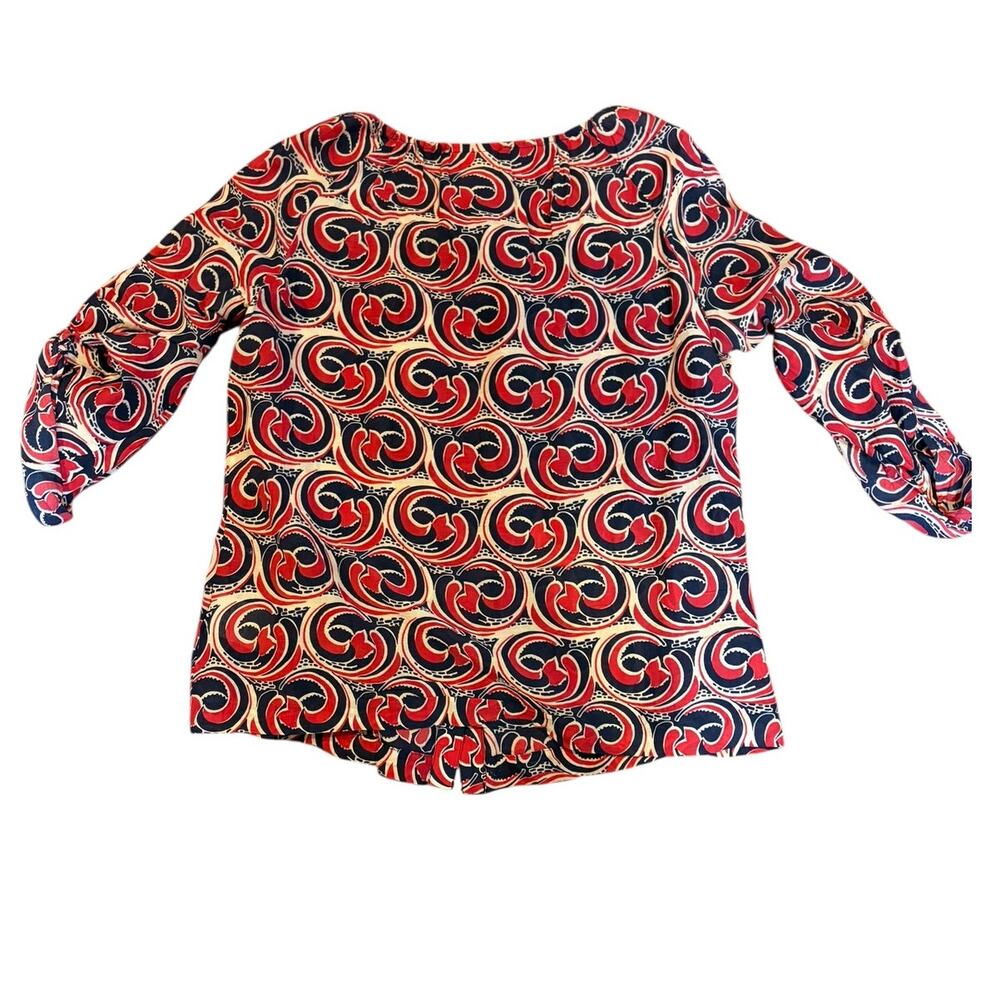 TORY BURCH Women's Abstract Button Down Blouse Sz 14 Red Blue Cotton Silk Blend - Picture 3 of 9